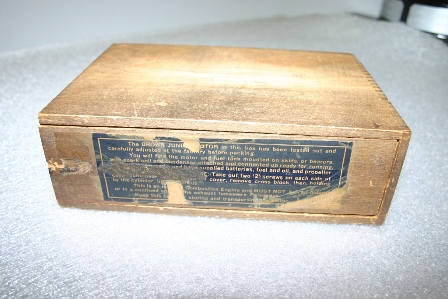 In the 1930s, Brown Jr. Motors were packaged on mounting skids in a wooden box with a sliding lid. (Source: National Model Aviation Museum Collection, donated by William Knepp, 1983.03.01.)