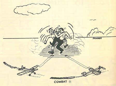 A Control Line combat match is fought with fists, tangled in the wire of the model airplanes, 1954. (Source: National Model Aviation Museum Library [“Combat,” Model Aviation, December 1954, pg. 2.])