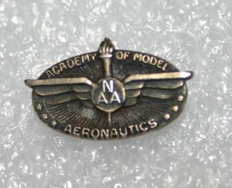 A 1940s era membership pin, a product available from the Supply and Service section when it first started in 1946.  (Source: National Model Aviation Museum Collection, donated by George B. Armstrong, 2006.49.147.) 