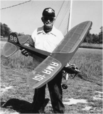 August Kleinhans with his AMA number-marked model, unknown date. (Source: National Model Aviation Museum Archives, AMA History Program Collection #0018.)