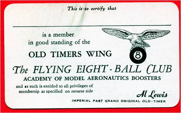 Front of club membership card, unknown date. (Source: National Model Aviation Museum Archives, AMA Collection #0001.)