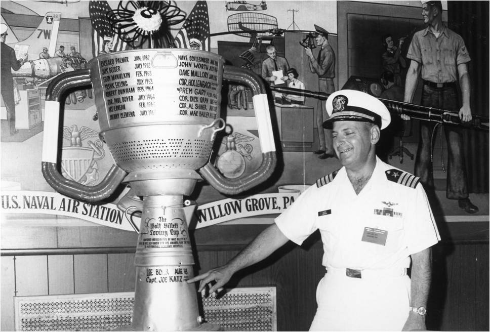 Captain Joseph T. Katz with the first Flying Eight-Ball/Walt Billet Loving Cup Trophy, July 19, 1969. (Source: National Model Aviation Museum Archives, AMA Collection #0001. Photo Credit: U.S. Navy.)