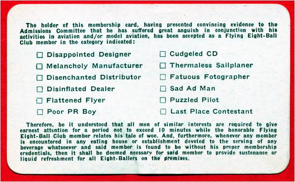 Back of club membership card, unknown date. (Source: National Model Aviation Museum Archives, AMA Collection #0001.)
