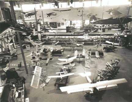A good overall shot of the museum displays in the Reston, VA headquarters building, unknown year. (Source: National Model Aviation Museum Archives, AMA Collection, #0001.)